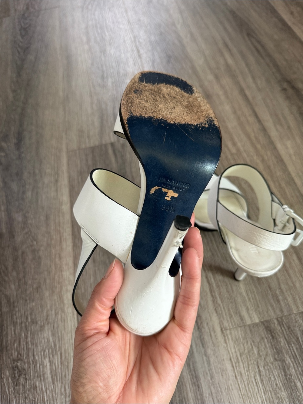 Jil Sander Cream Leather Two-Strap Block Heel Sandals 38.5 - Picture 7 of 7